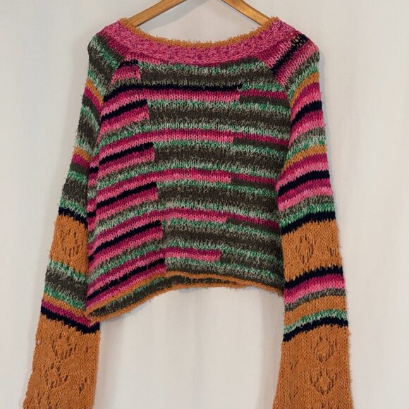 Free People Multicolor Striped Flared Sleeve Sweater Women's Size Medium - Picture 1 of 7